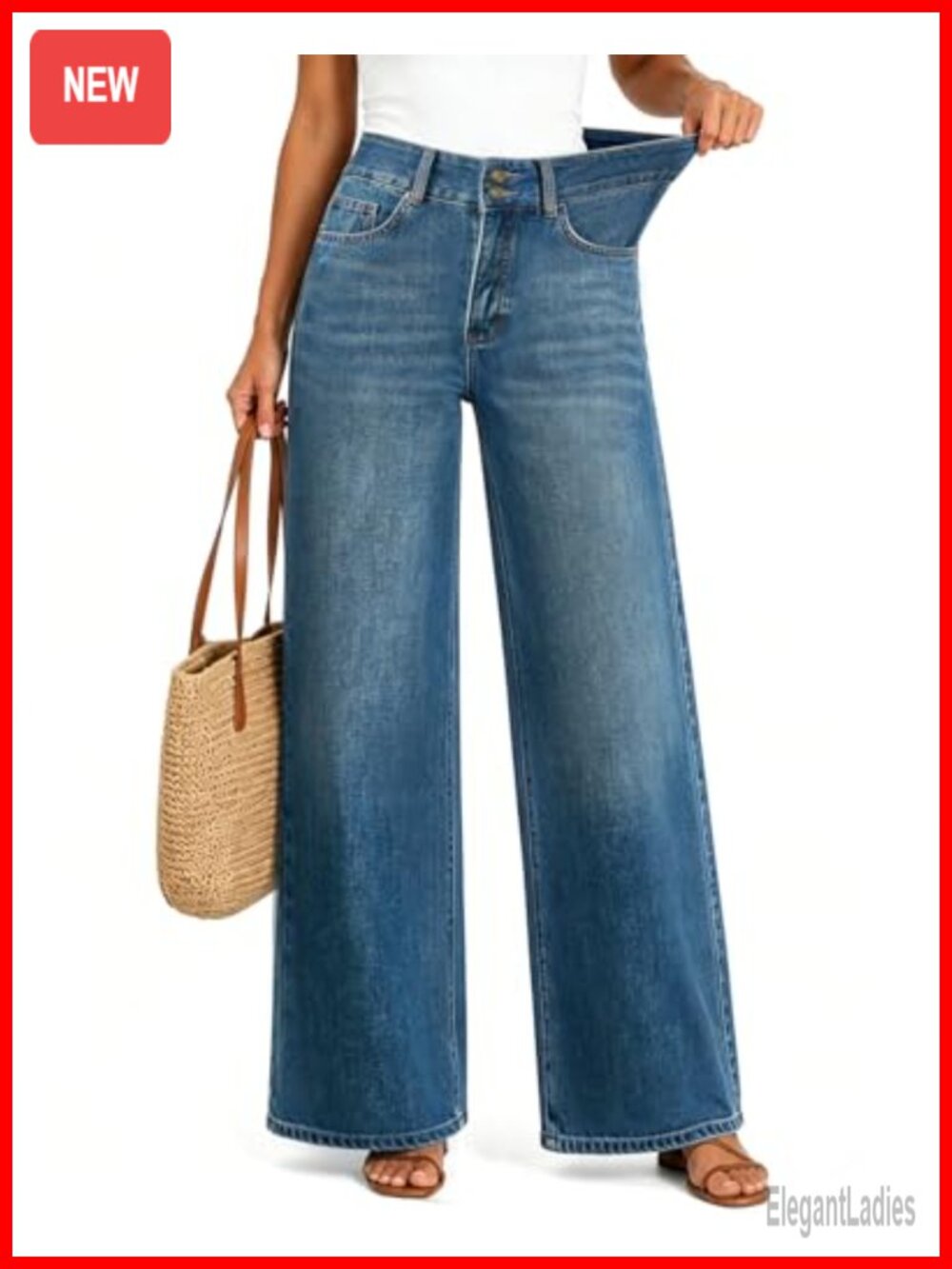 High Waisted Baggy Wide Leg Jeans – Stretchy Tummy Control Straight Leg Denim